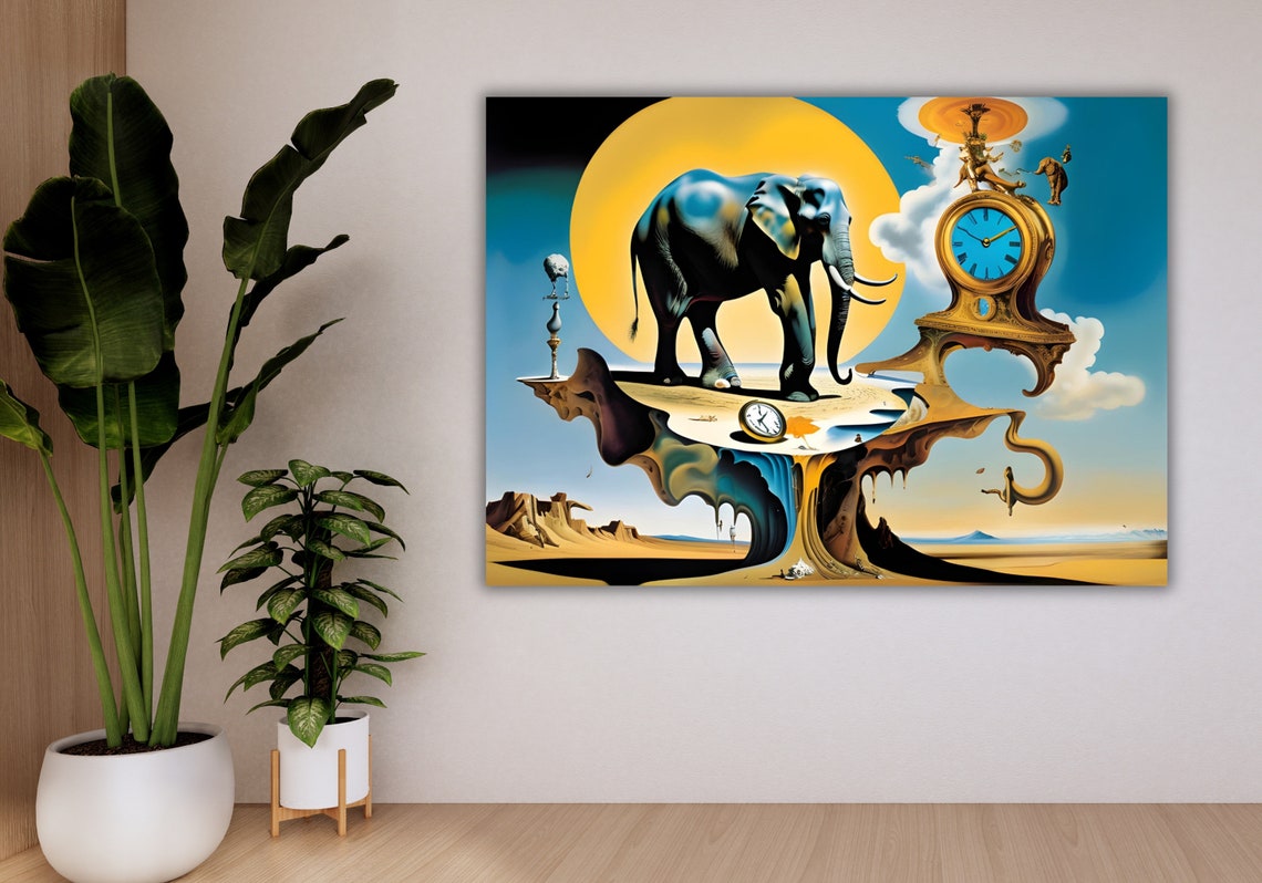 Surrealist Elephant with Melting Clocks Dreamscape Fantasy Art Poster - Image 2