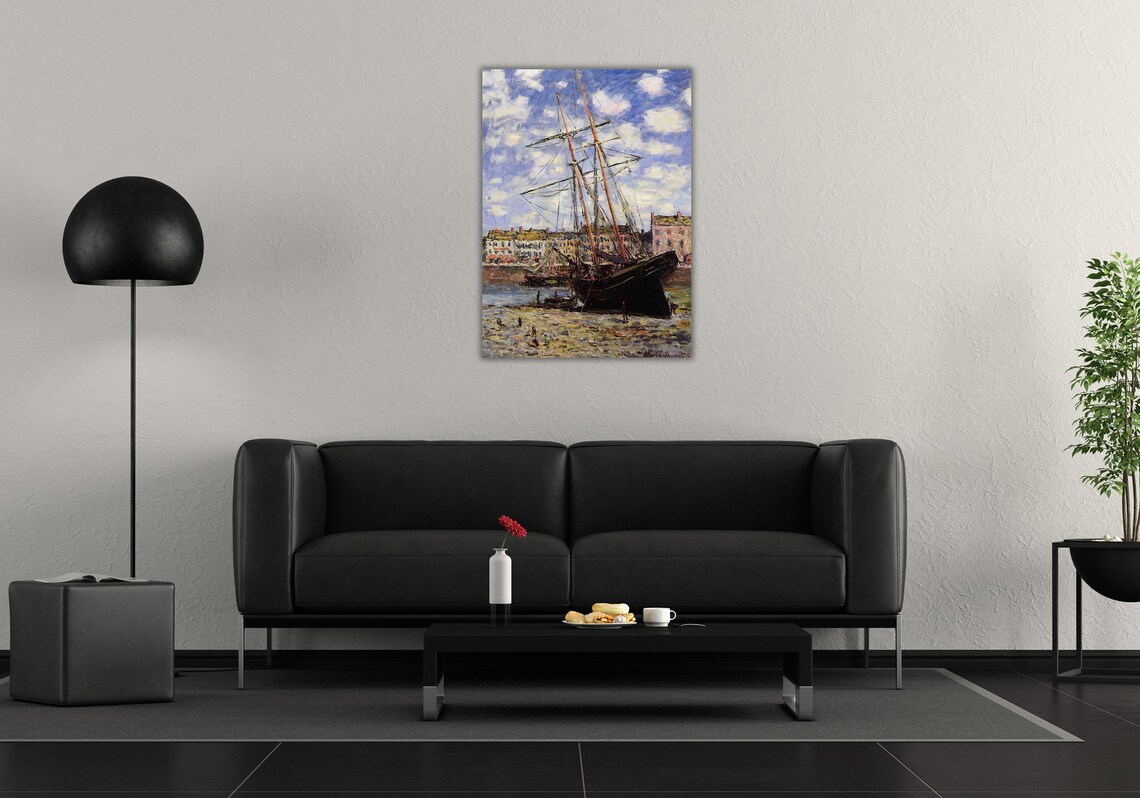Claude Monet Beached Sailing Ship Low Tide Harbor Impressionist Art Poster - Image 2