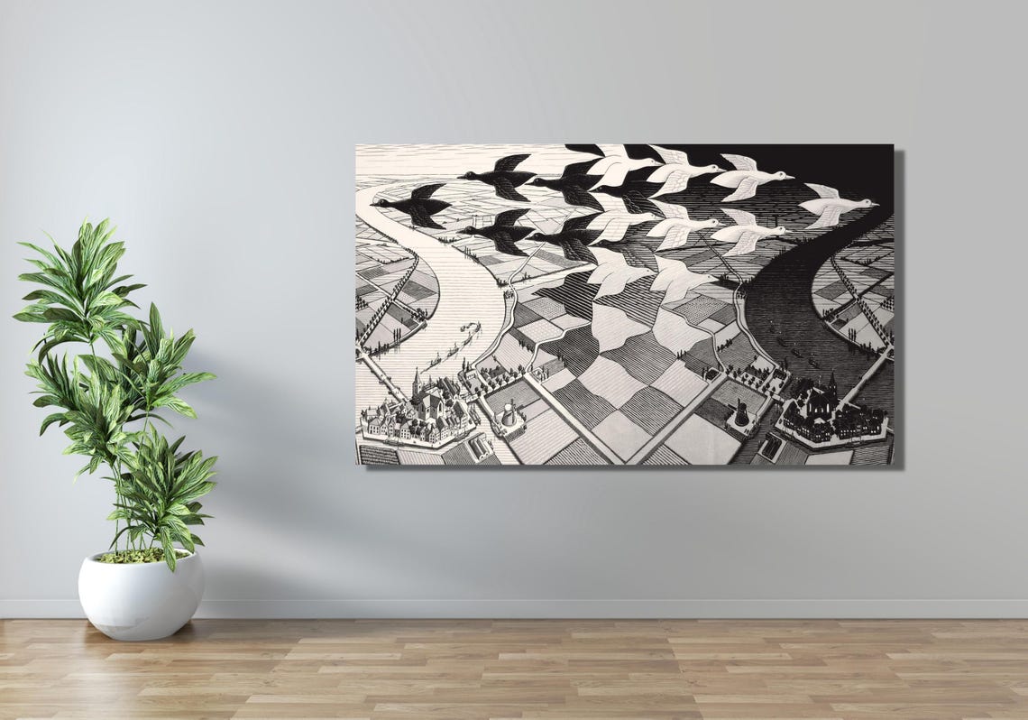MC Escher Day and Night Ducks Landscape Optical Illusion Poster - Image 2