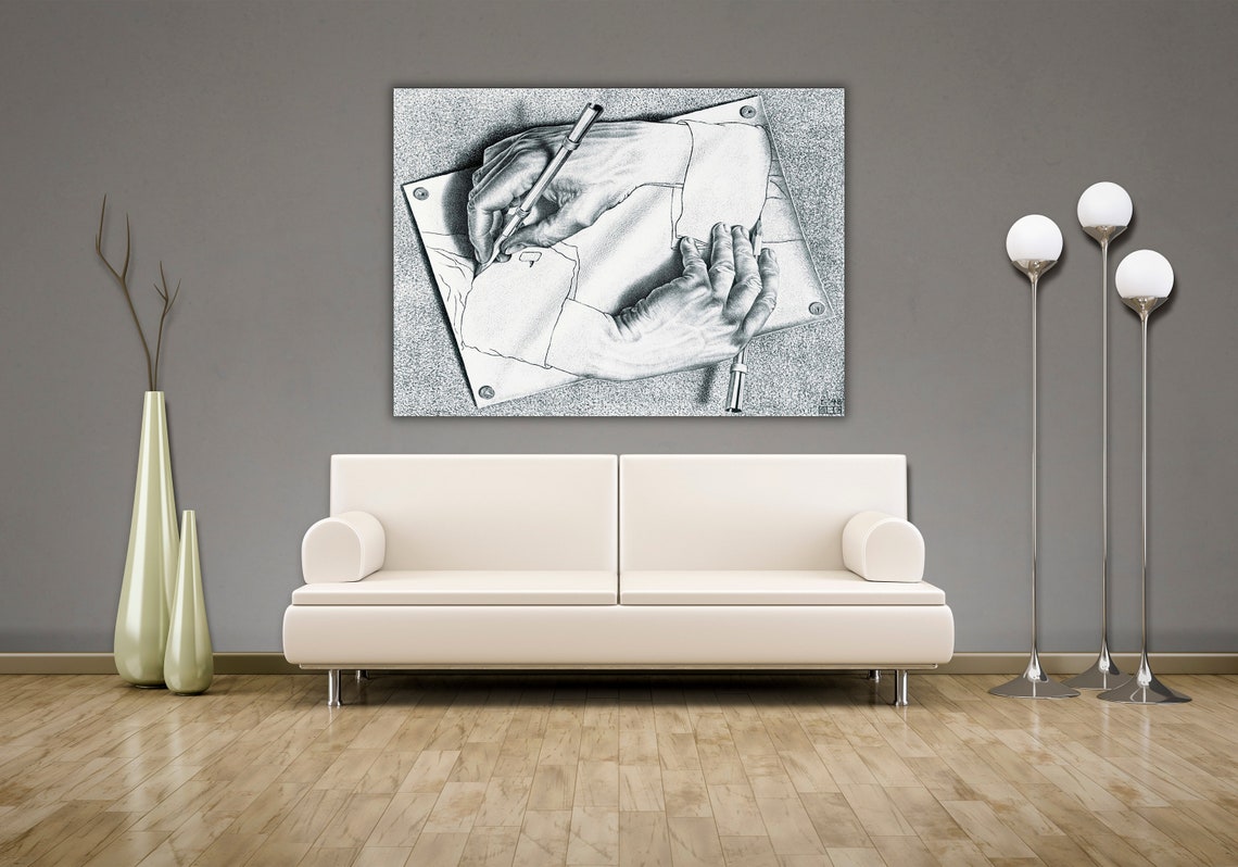 M C Escher Drawing Hands 1948 Optical Illusion Lithograph Poster - Image 2