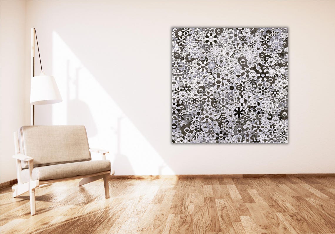 Takashi Murakami Monochrome Smiling Flowers Pop Art Pattern Poster - Image 2
