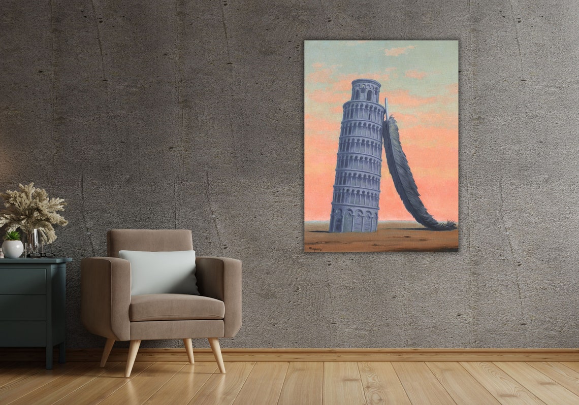 Leaning Tower of Pisa Giant Feather Surrealist Sunset Sky Poster - Image 2