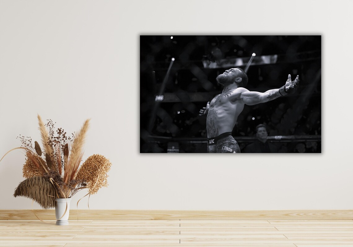 Conor McGregor UFC Octagon Victory Black and White Photo Poster - Image 2