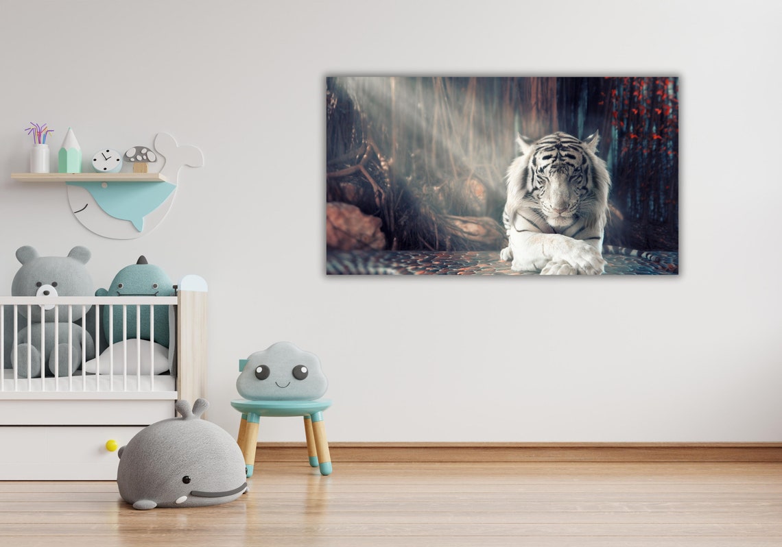 White Tiger Resting Misty Forest Wildlife Nature Photography Poster - Image 3
