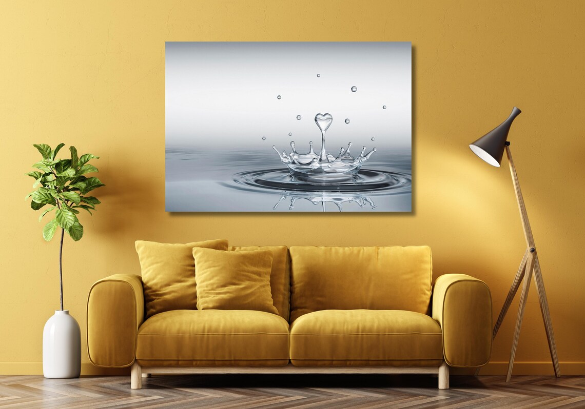 Water Drop Splash Crown Heart Minimalist Blue Love Art Poster - Image 2
