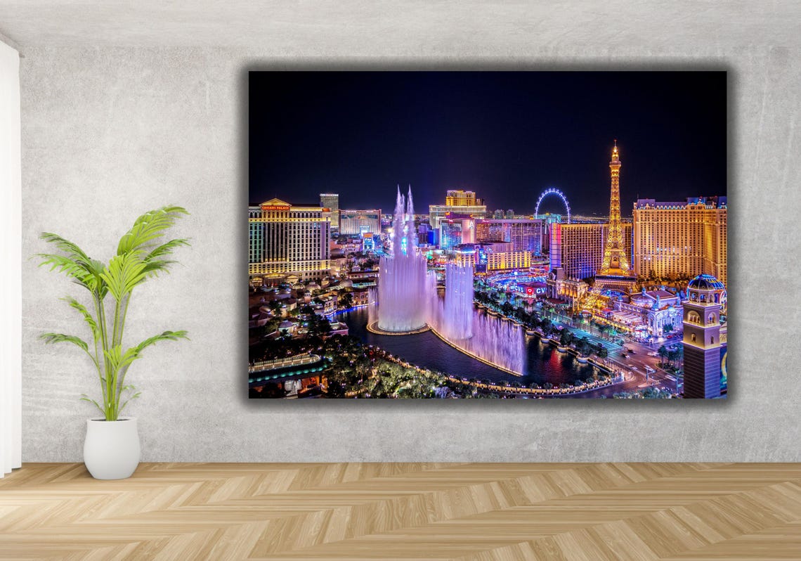Las Vegas Skyline Art Poster Print Las Vegas Cityscape Ready To Hang Art Las Vegas Strip Fountain Glow Night City Wall Art - Image 3