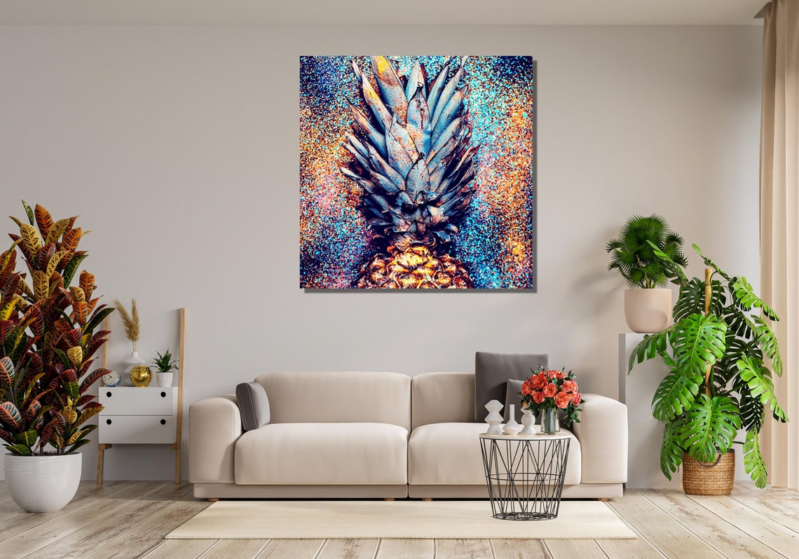 Colorful Glitter Pineapple Fruit Pop Photography Kitchen Poster - Image 2