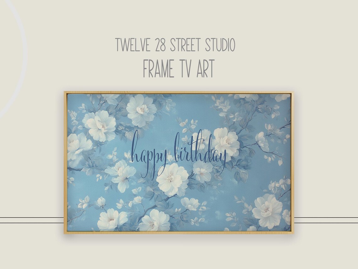 Happy Birthday Blue Chinoiserie Pattern Art Print