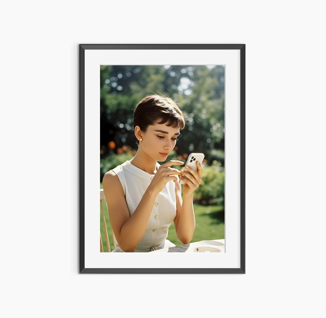 Audrey Hepburn Inspired Garden Photo iPhone Moment Classic Style Poster