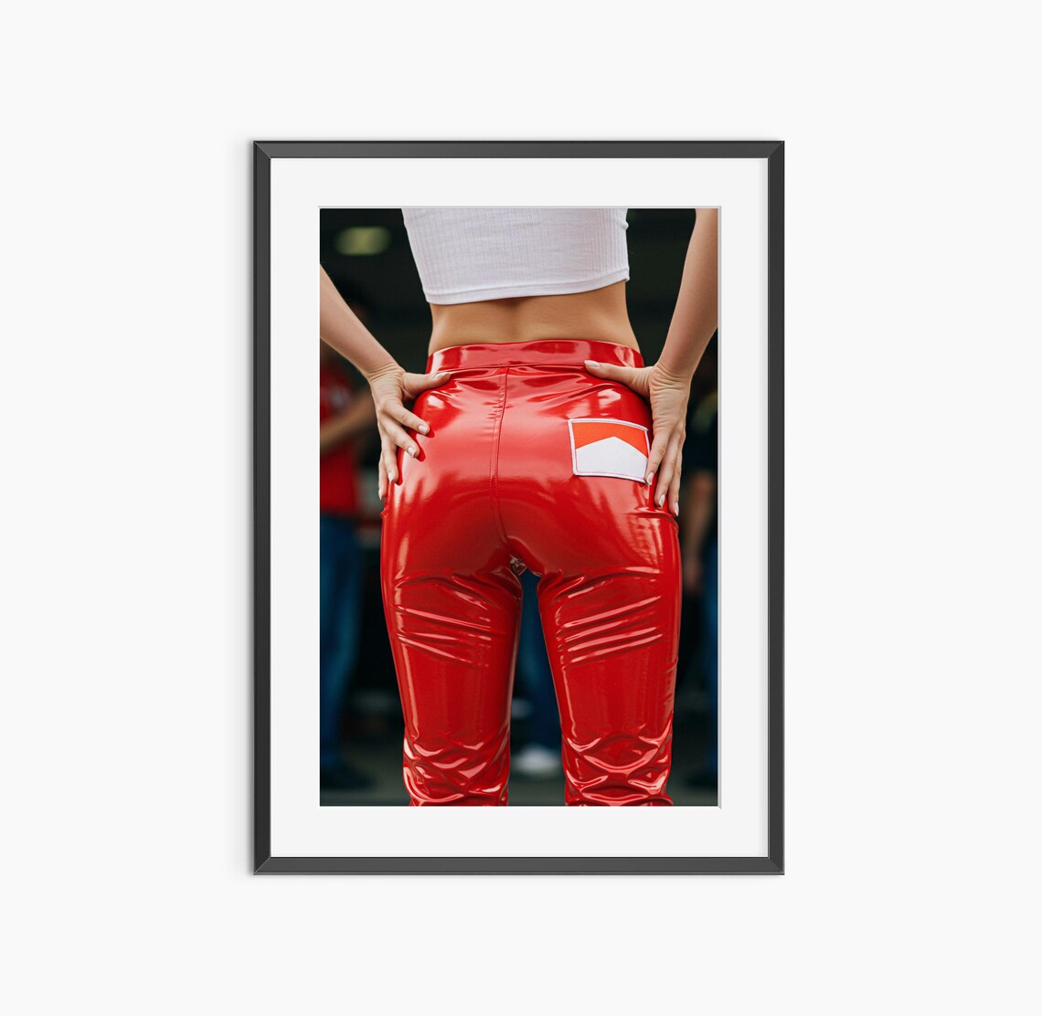 Red Vinyl Pants Back Pocket Marlboro Logo Fashion Photo Print