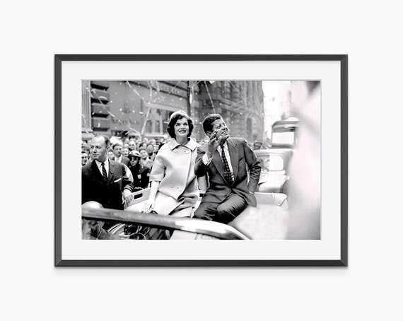 John F Kennedy and Jacqueline Ticker Tape Parade Wave Photo Poster
