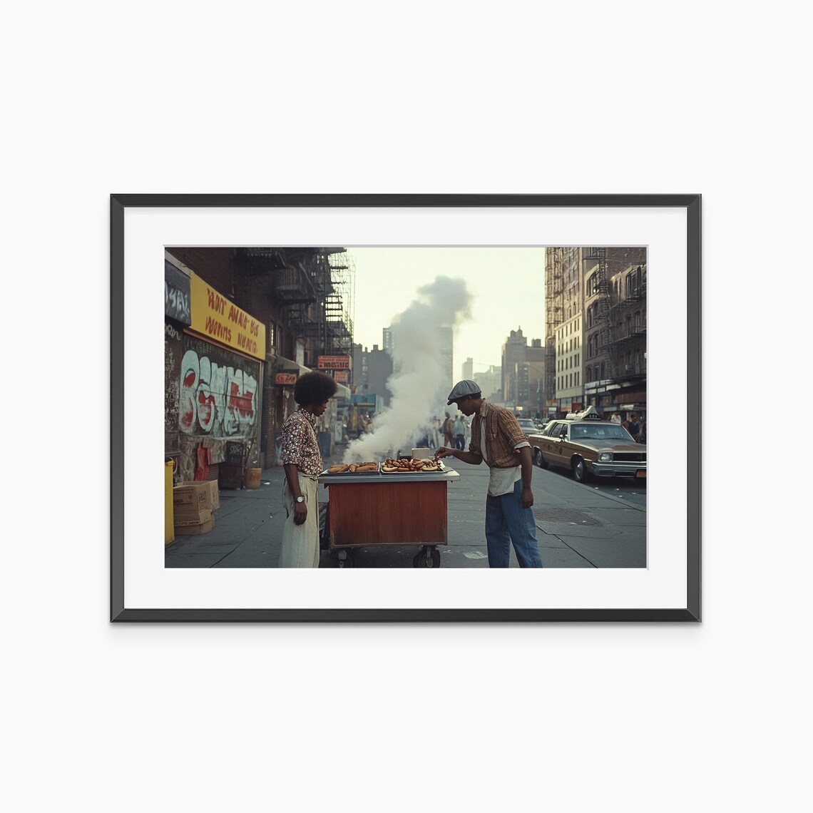 Vintage New York Street Food Cart Vendor City Life Photo Print