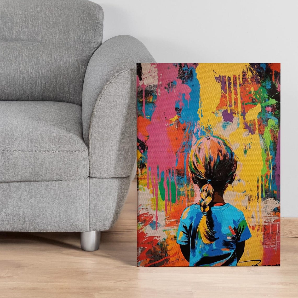 Color Splash Girl Graffiti Style Vibrant Paint Drip Canvas Print