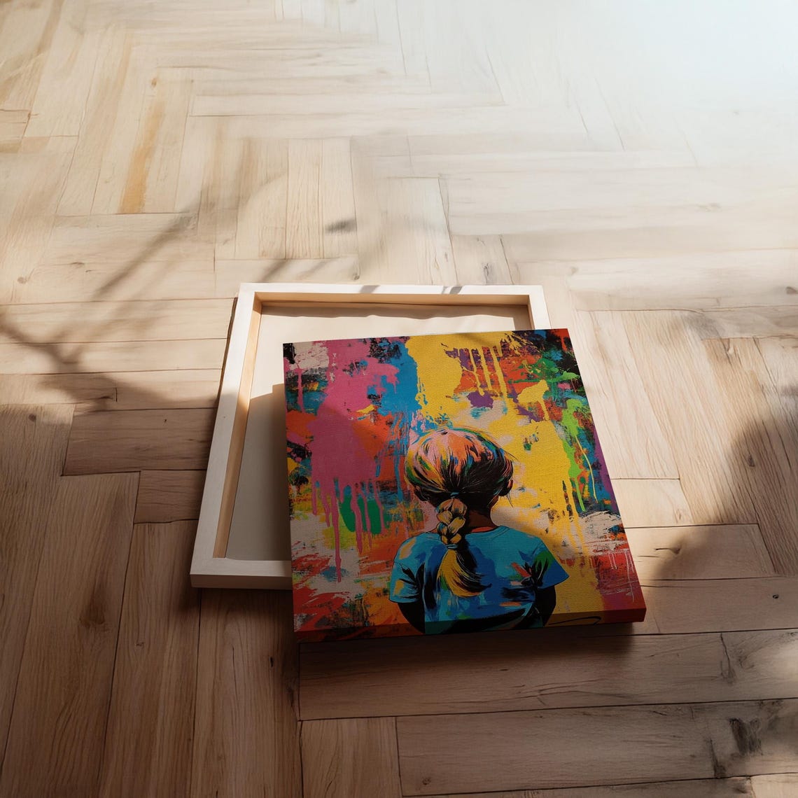 Color Splash Girl Graffiti Style Vibrant Paint Drip Canvas Print - Image 2