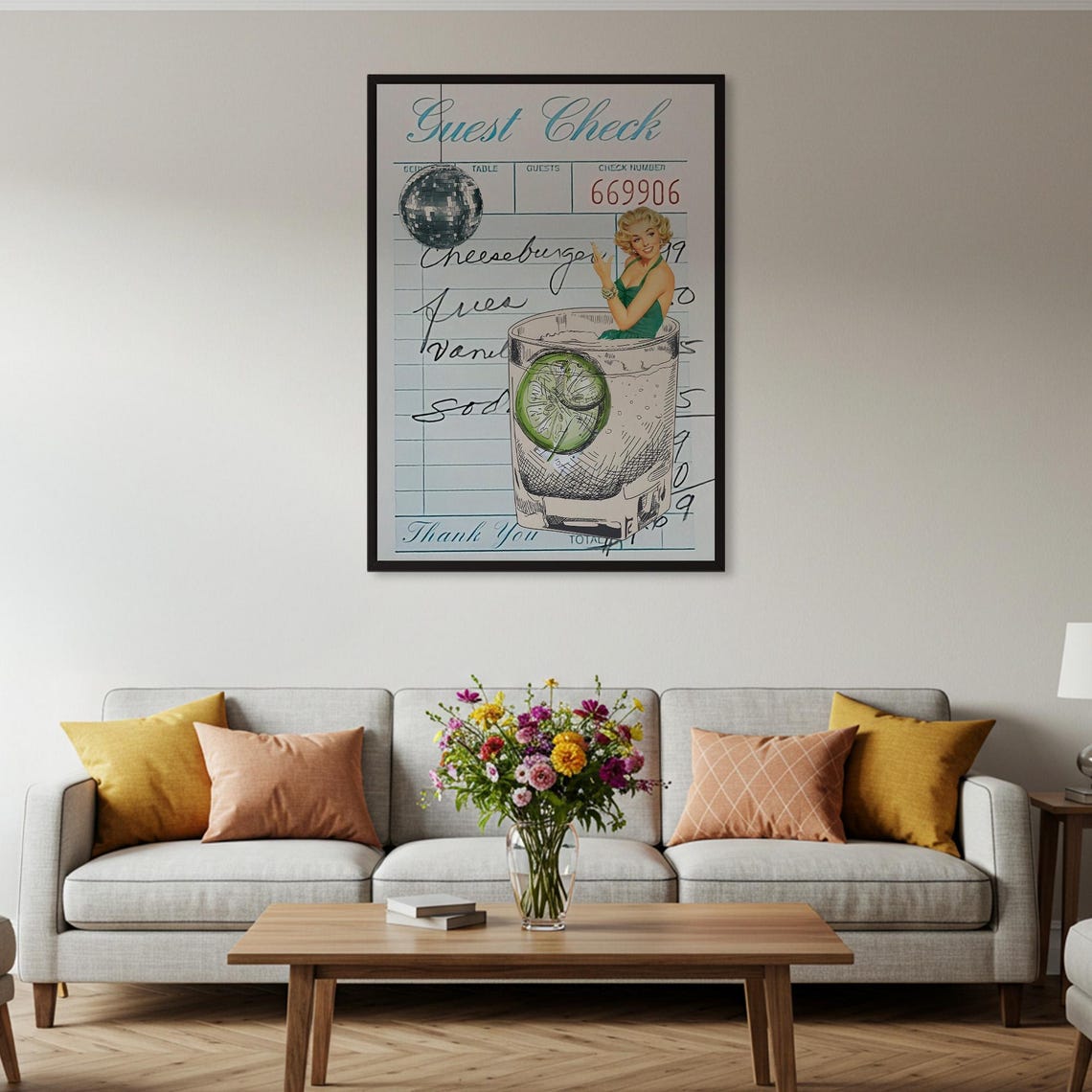 Retro Diner Wall Art Print Pinup Girl Guest Check Poster Vintage Collage Decor Framed Or Unframed Nostalgic Home Accent - Image 2
