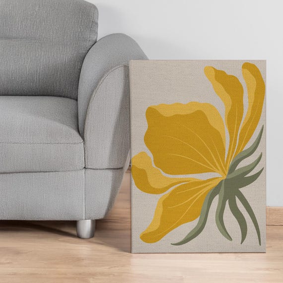 Modern Yellow Floral Canvas Wall Art With Frame Options Minimal Botanical Print For Bedroom Or Office Bold Natureinspired Home Decor