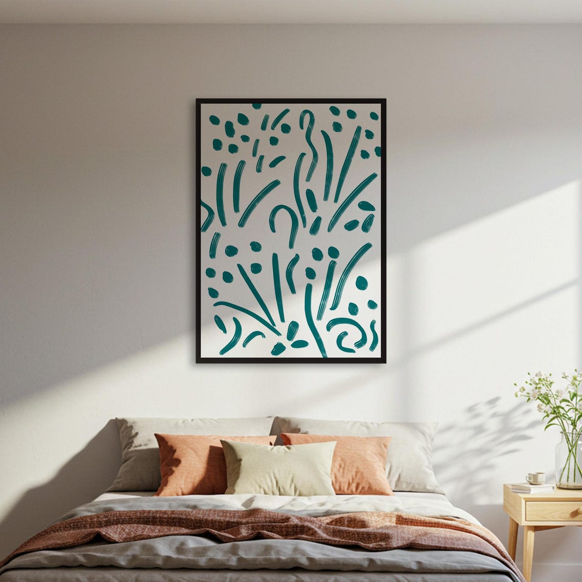 Teal Abstract Brush Strokes Modern Minimalist Hand Painted Art Poster