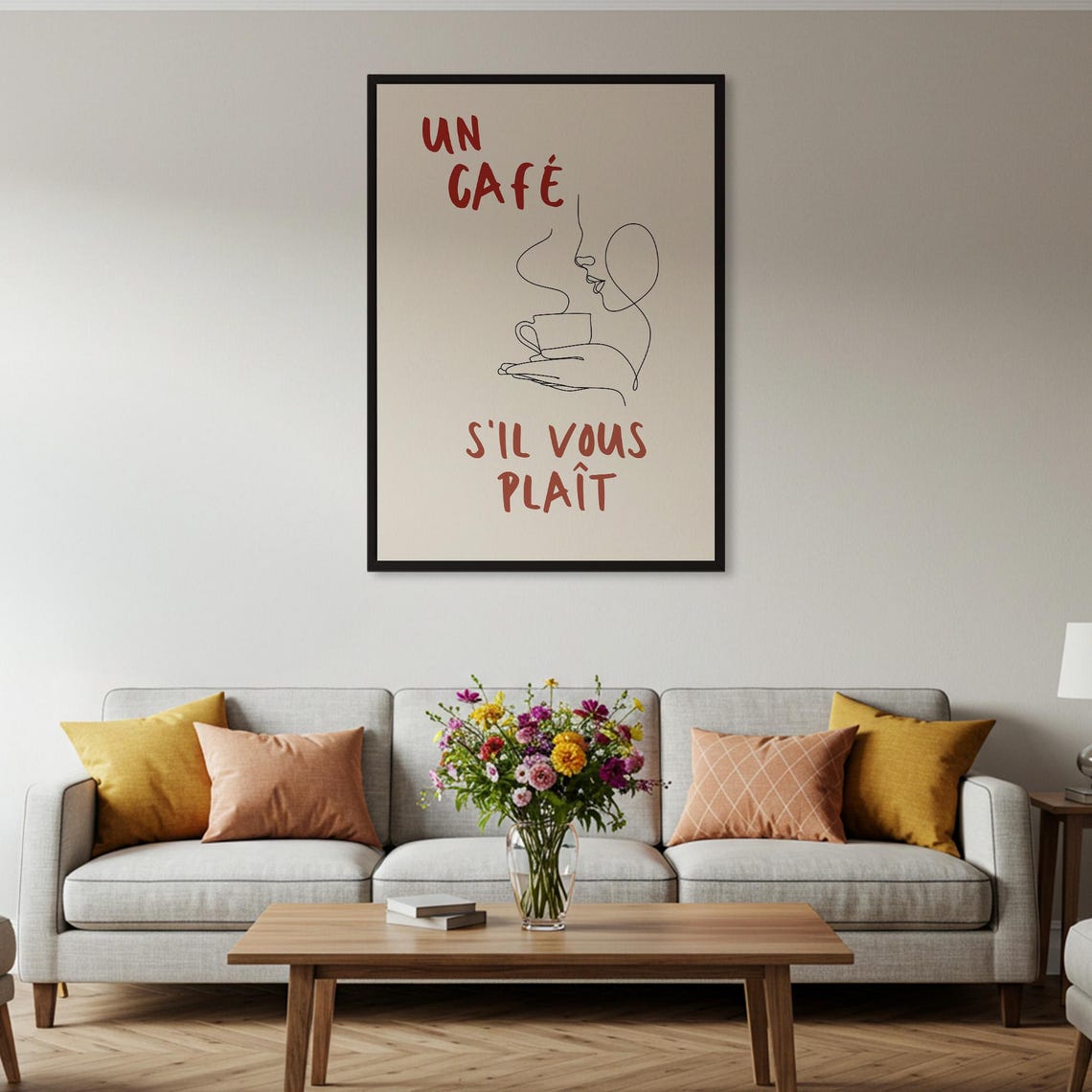 Un Cafe French Coffee Line Art Minimalist Quote Kitchen Wall Poster - Image 2