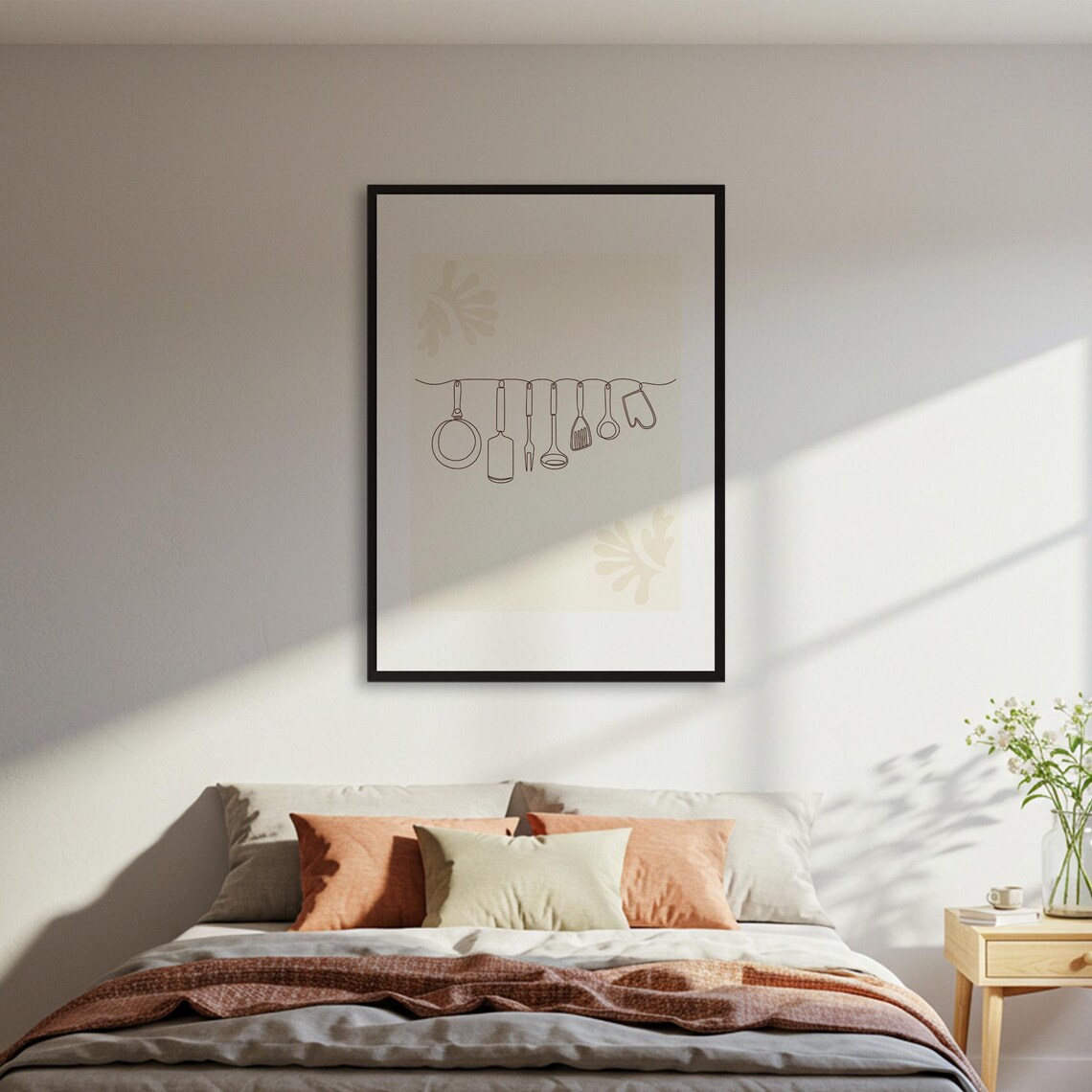 Kitchen Utensils Line Art, Minimalist Cooking Decor