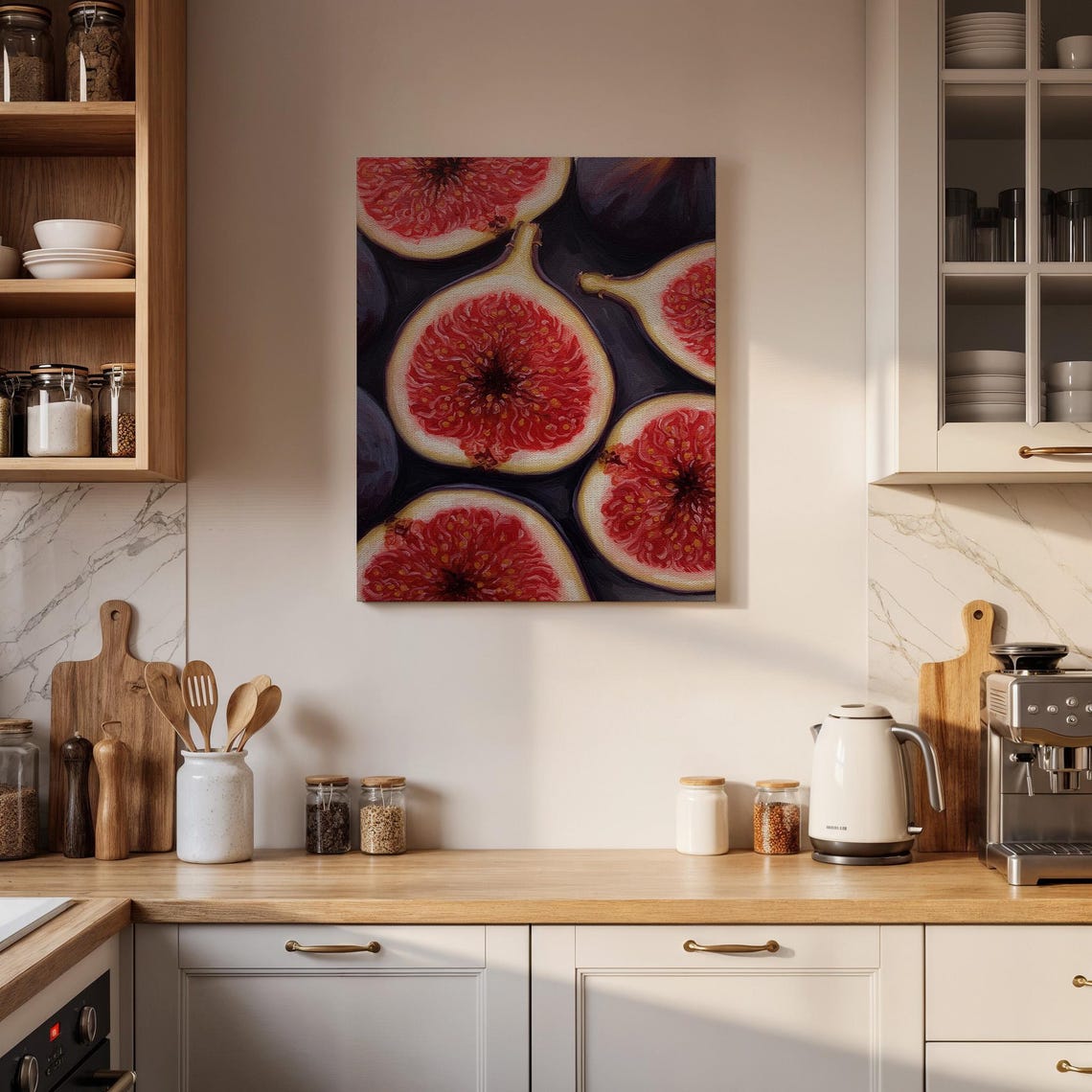 Sliced Red Figs Close Up Moody Fruit Still Life Oil Style Poster - Image 4