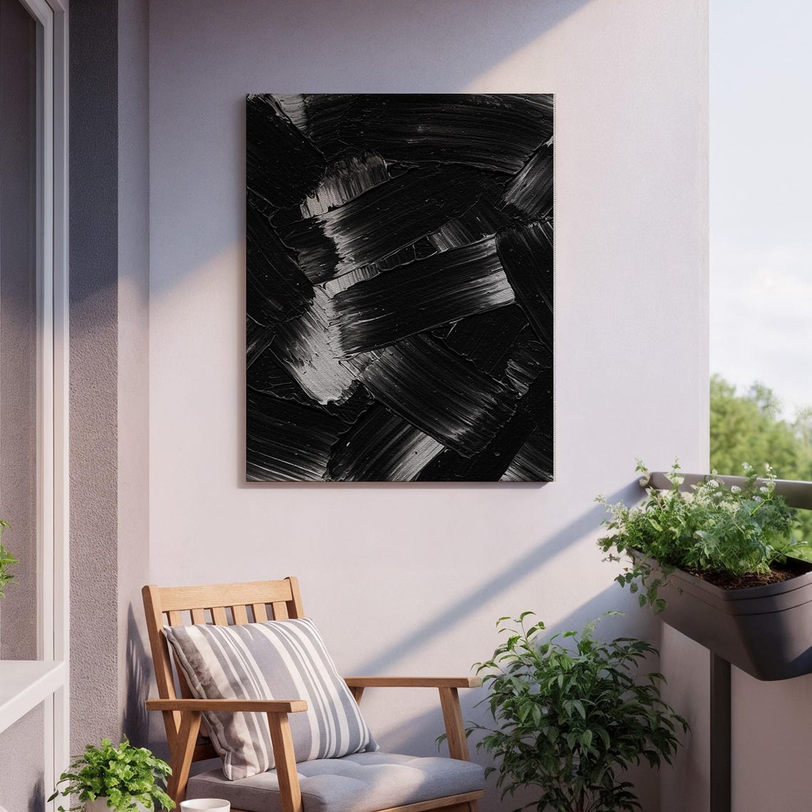 Bold Black Brushstroke Monochrome Abstract Textured Ink Poster - Image 2