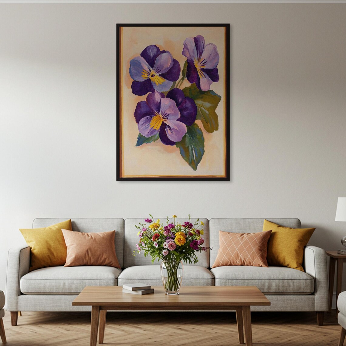 Purple Pansy Flower Oil Painting Botanical Floral Classic Art Poster - Image 2