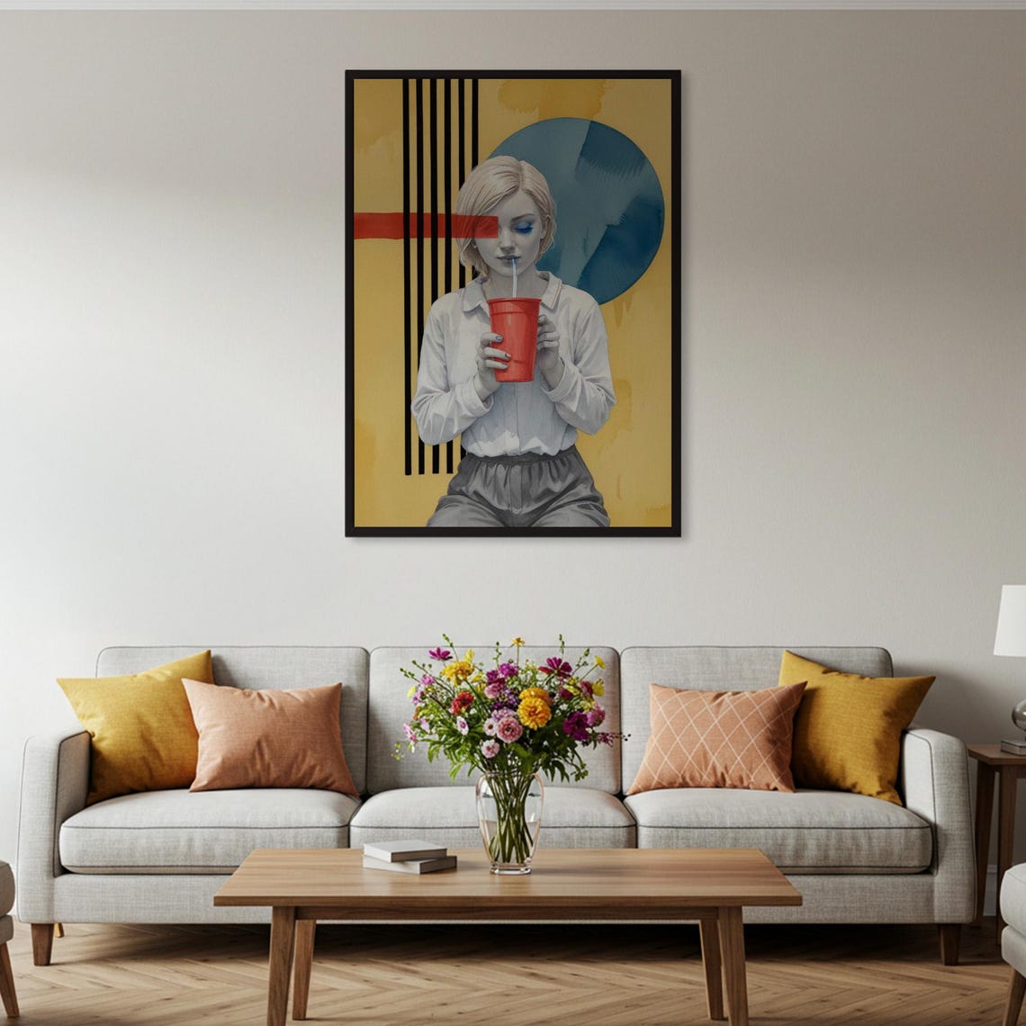 Woman Drinking Red Cup Modern Pop Art Colorful Portrait Poster - Image 2