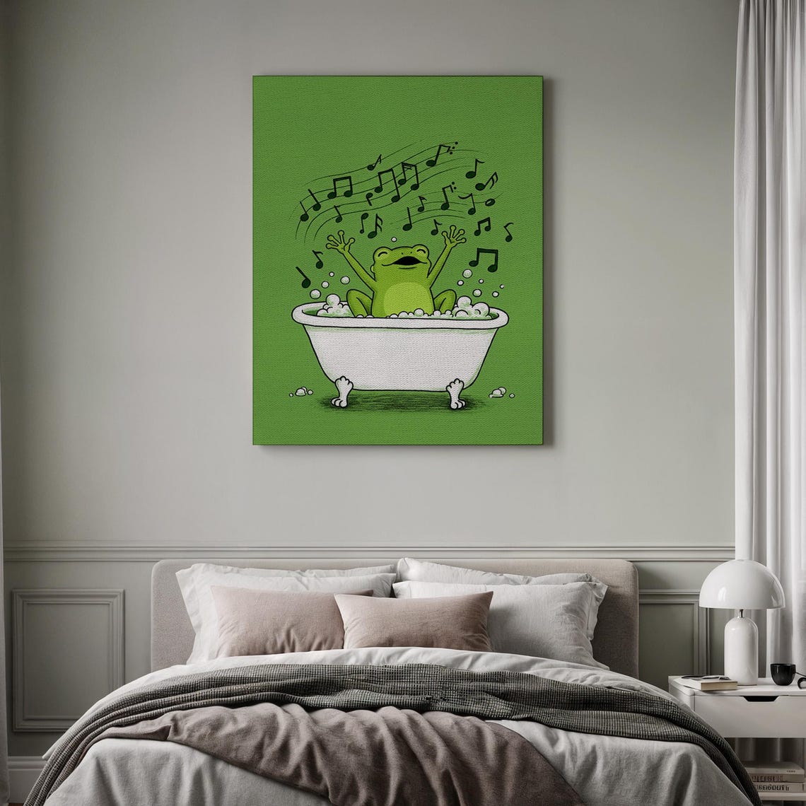 Singing Frog In Bathtub Music Notes Green Funny Animal Poster