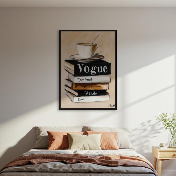 Fashion Books And Coffee Art Print Luxury Brand Poster Stylish Wall Decor Lover Gift Framed For Home