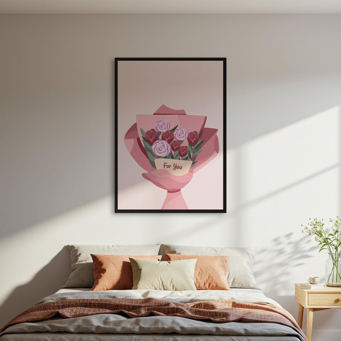 For You Pink Rose Bouquet Romantic Wrapped Flowers Art Poster