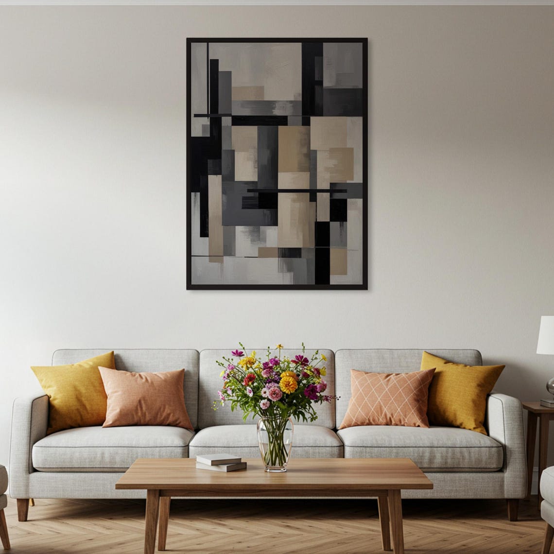 Black Beige Gray Geometric Blocks Modern Minimal Abstract Poster - Image 5