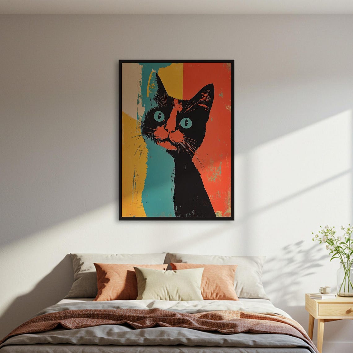 Pop Art Cat Colorful Retro Warhol Style Portrait Feline Wall Poster