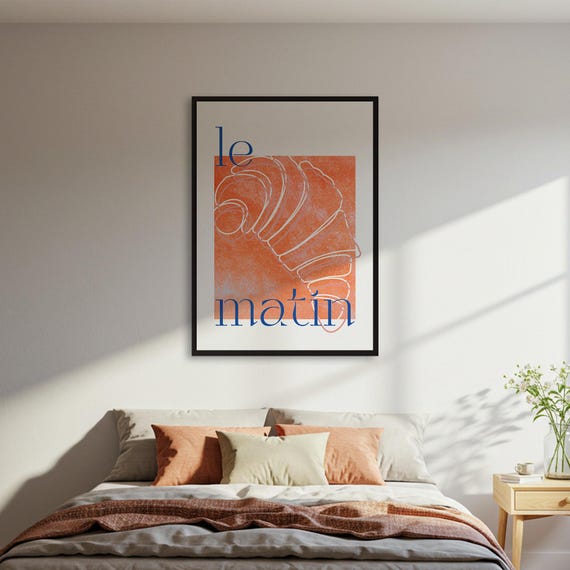 Le Matin Croissant Poster French Breakfast Wall Art Minimalist Food Print Kitchen Decor Framed Or Unframed