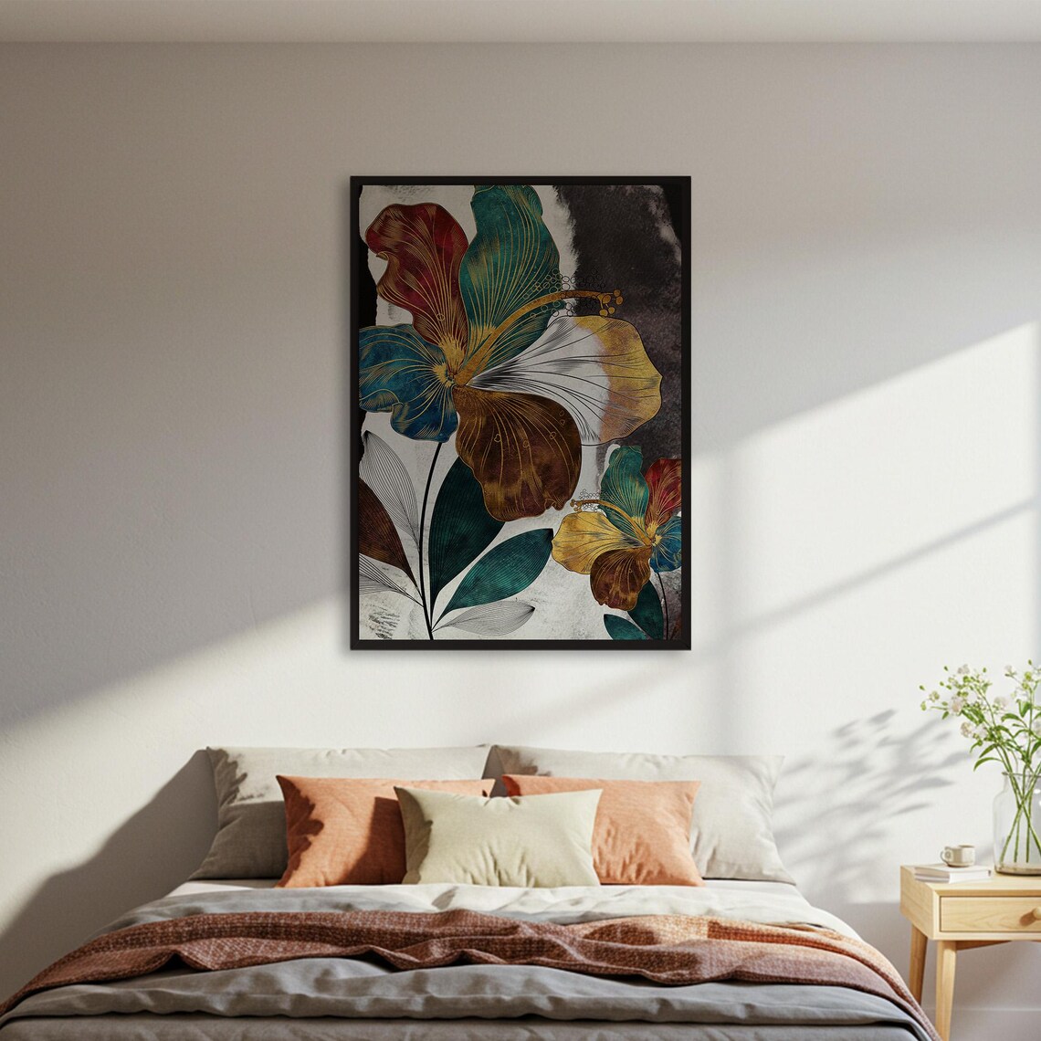 Abstract Hibiscus, Gold Line Floral Art Poster