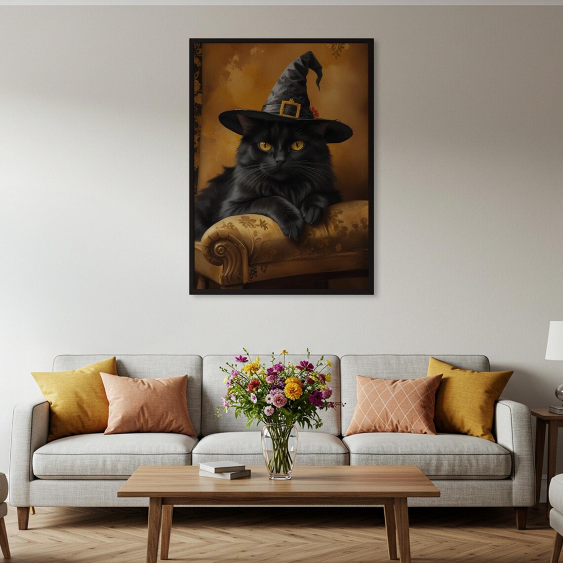 Black Cat Witch Hat, Spooky Halloween Poster Print - Image 4