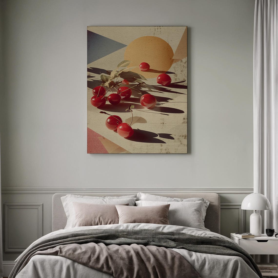 Red Cherries Long Shadows Geometric Sun Pop Art Style Poster