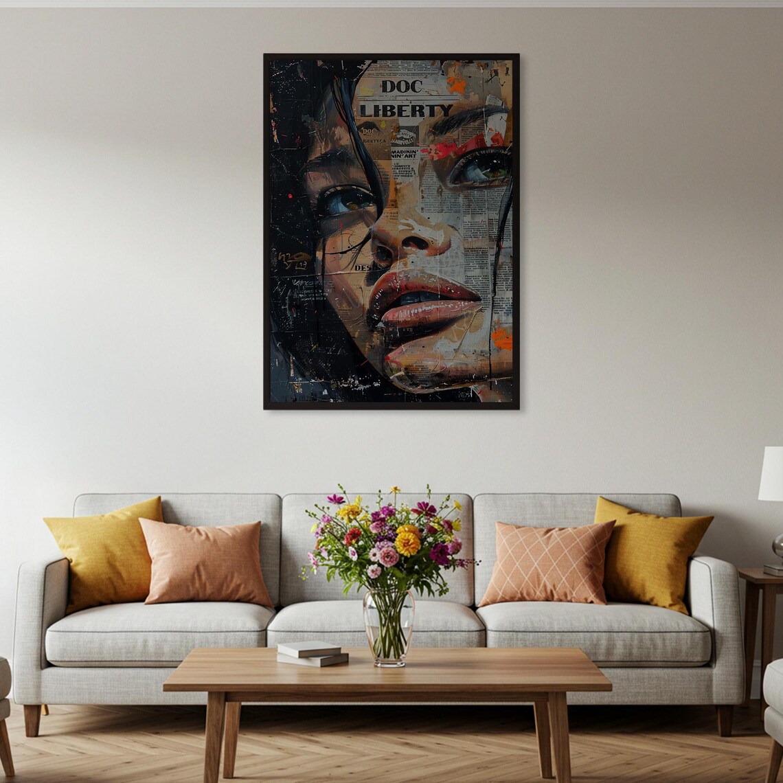 Abstract Woman Face Newspaper Collage Poster - Image 4