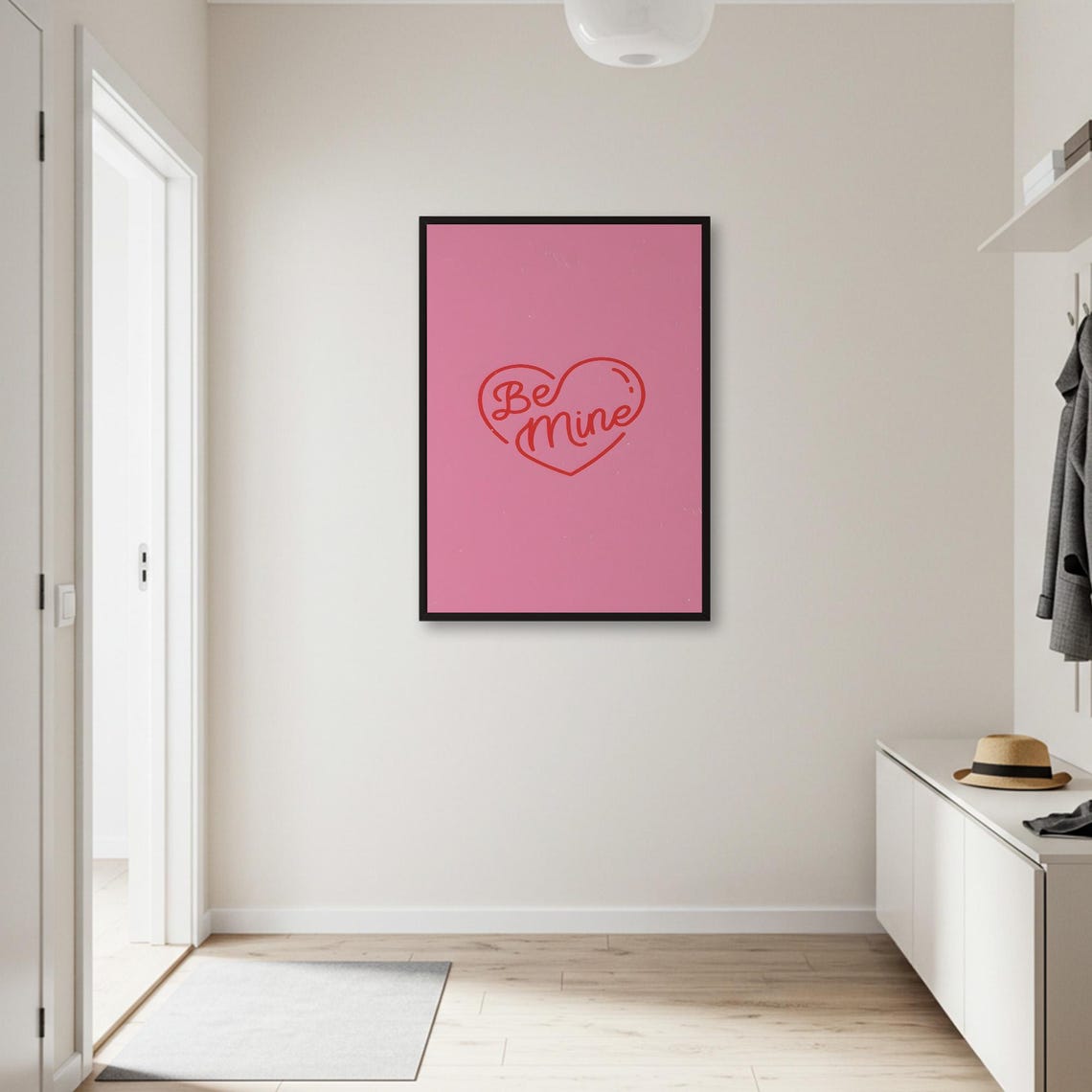 Be Mine Neon Red Heart on Pink Valentines Day Quote Love Poster - Image 3