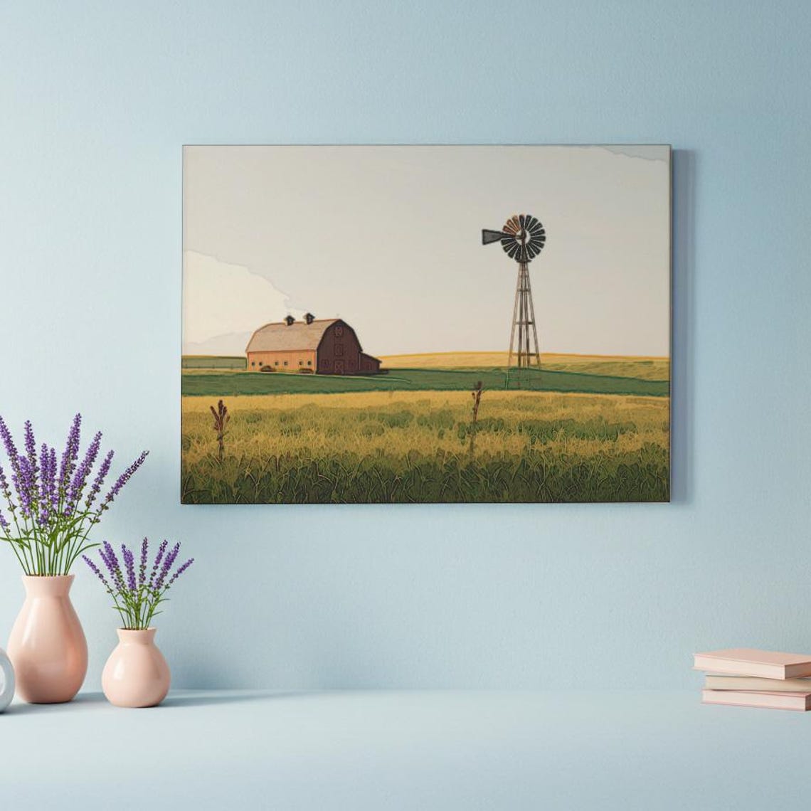 Rustic Red Barn Windmill Wheat Field Farmhouse Country Poster - Image 3