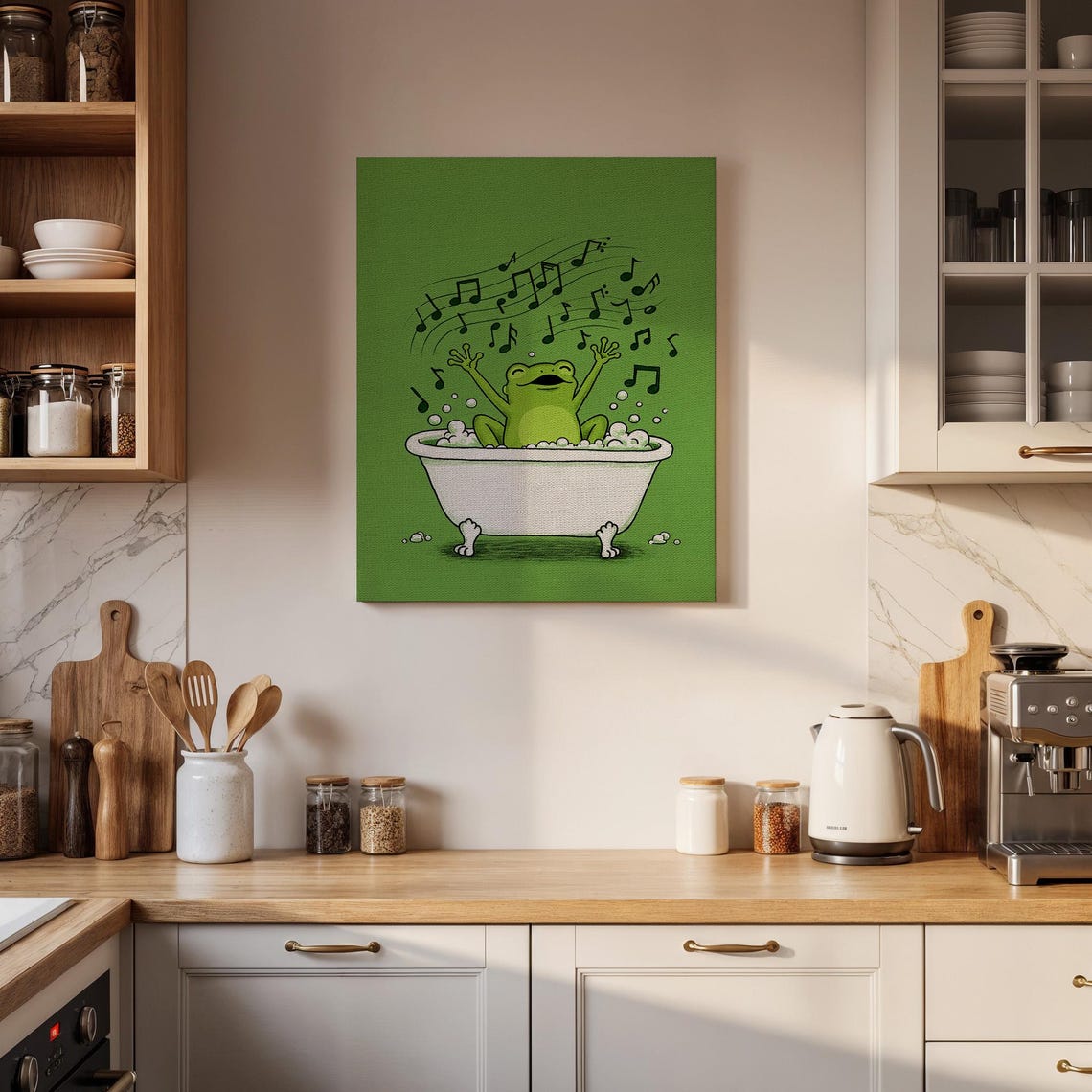 Singing Frog In Bathtub Music Notes Green Funny Animal Poster - Image 2
