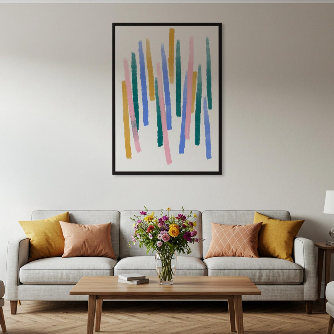 Colorful Vertical Brush Strokes Modern Abstract Art Design Poster - Image 2