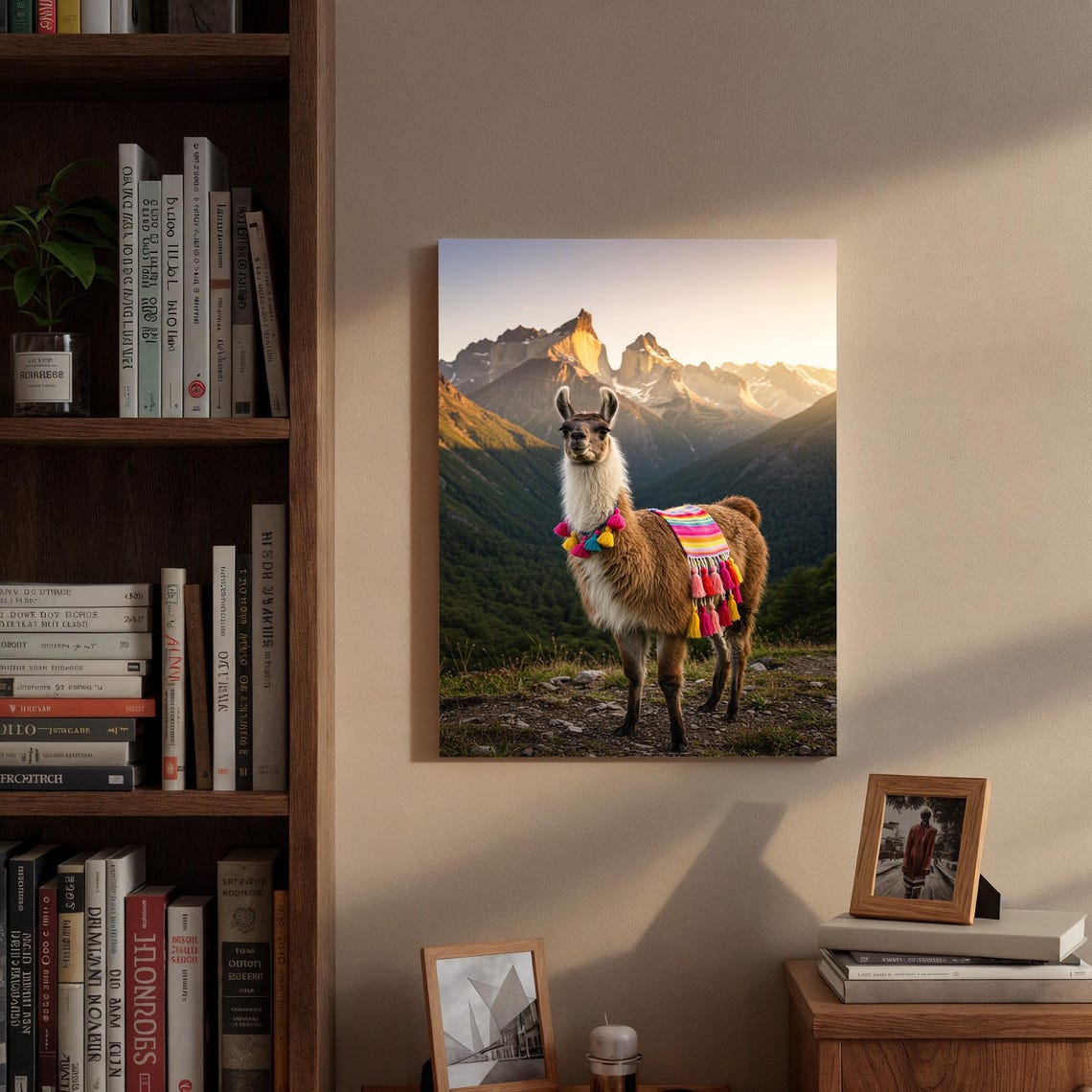 Festive Llama With Tassels Before Sunlit Mountain Peaks Poster - Image 3