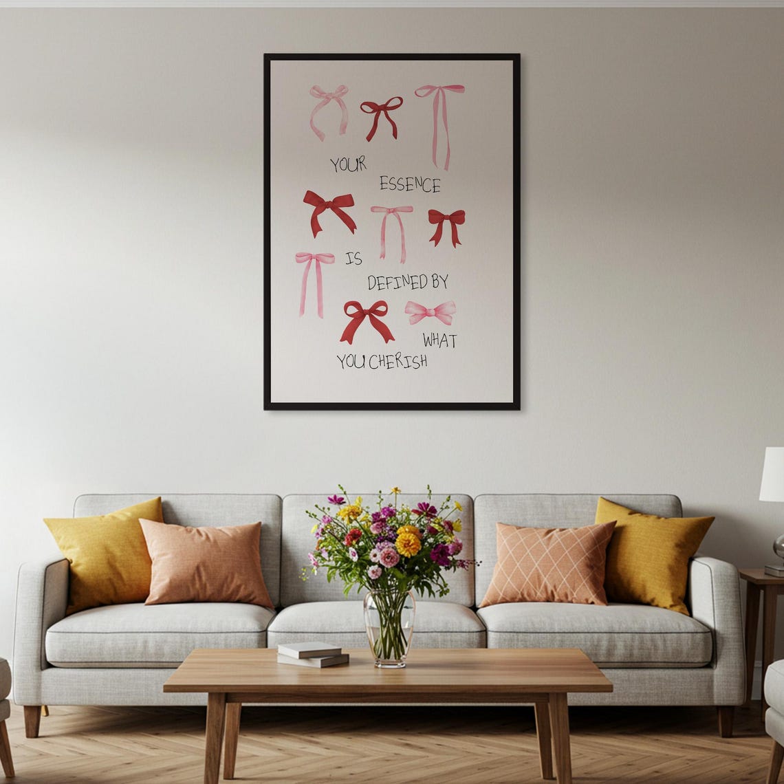 Ribbons And Quote Poster Your Essence Art Print Inspirational Wall Decor Pink Red Bows Framed Gift For Home - Image 2