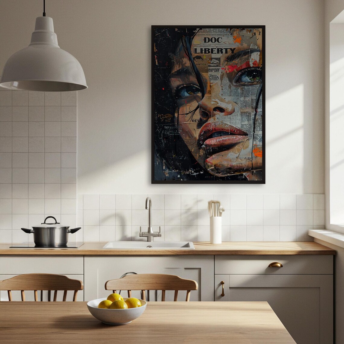 Abstract Woman Face Newspaper Collage Poster - Image 3
