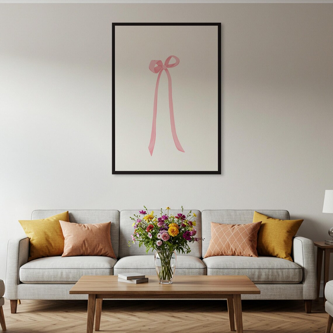 Pink Ribbon Bow Minimalist Watercolor Soft Feminine Room Poster - Image 2