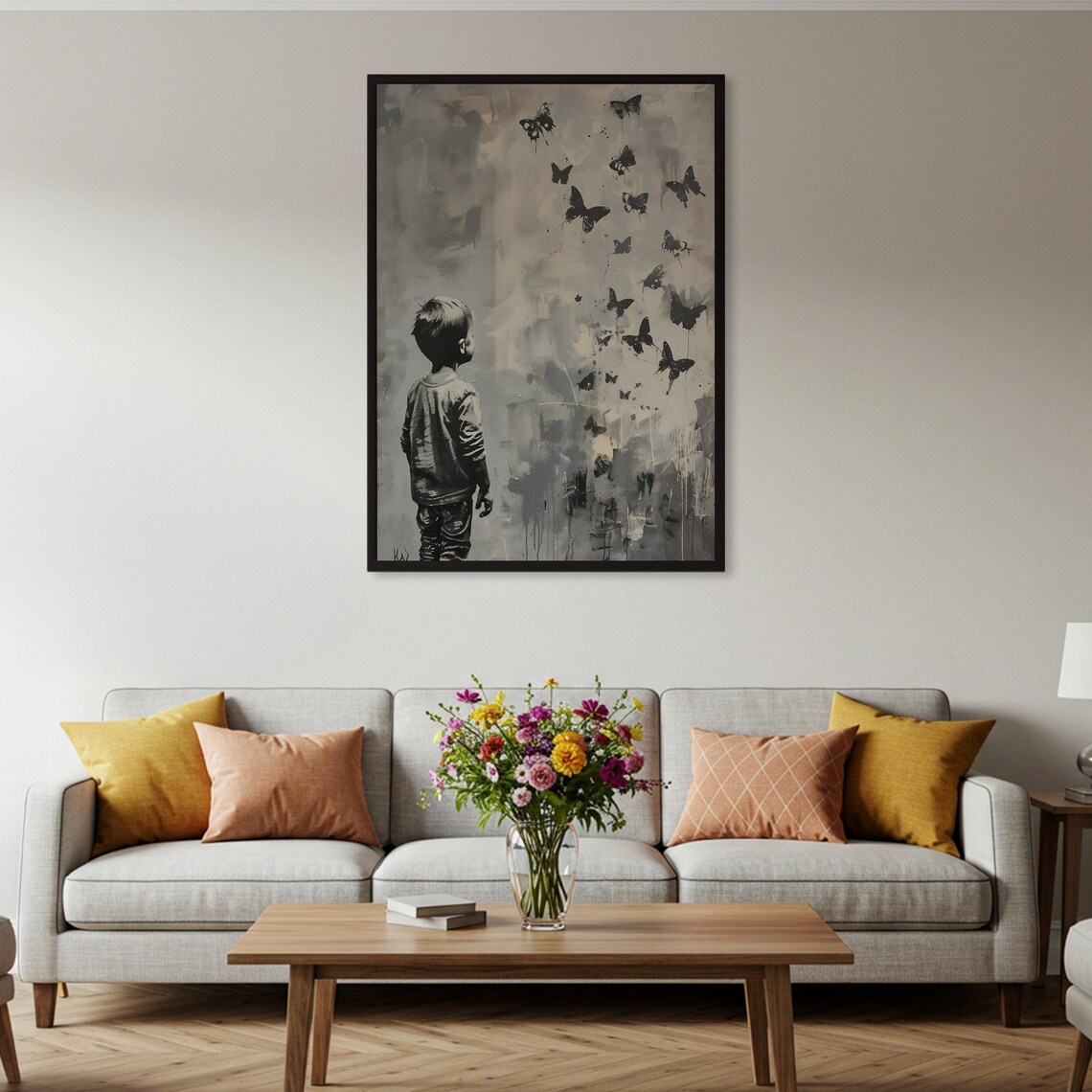 Boy And Butterflies Urban Art, Figurative Poster - Image 4