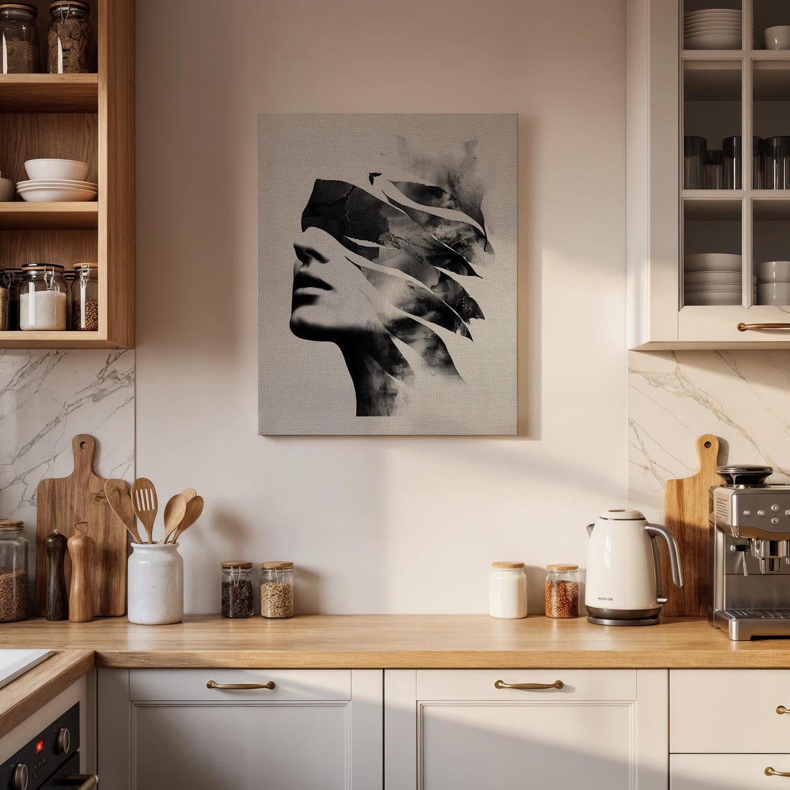 Woman Face Profile Dissolving Into Black Ink Brushstroke Art Poster - Image 4