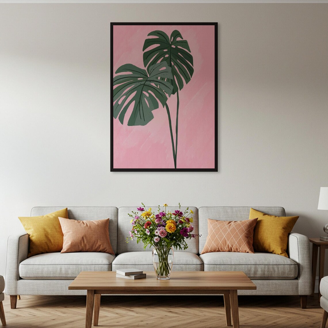 Monstera Leaf Poster Pink Wall Art Botanical Print Plant Lover Gift Modern Home Decor Framed Or Unframed - Image 2