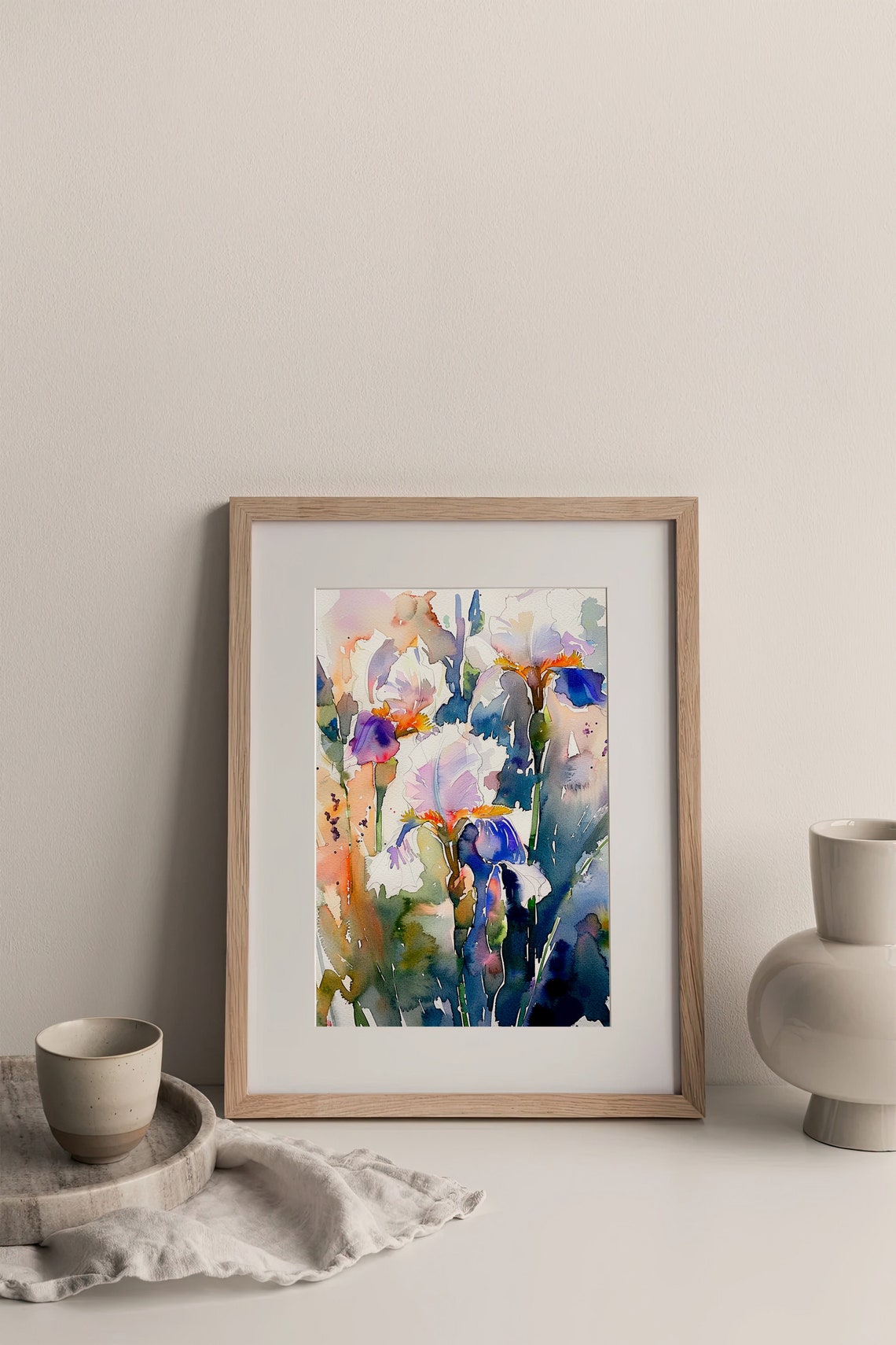 White and Purple Iris Flowers Watercolor Floral Garden Painting Poster - Image 2