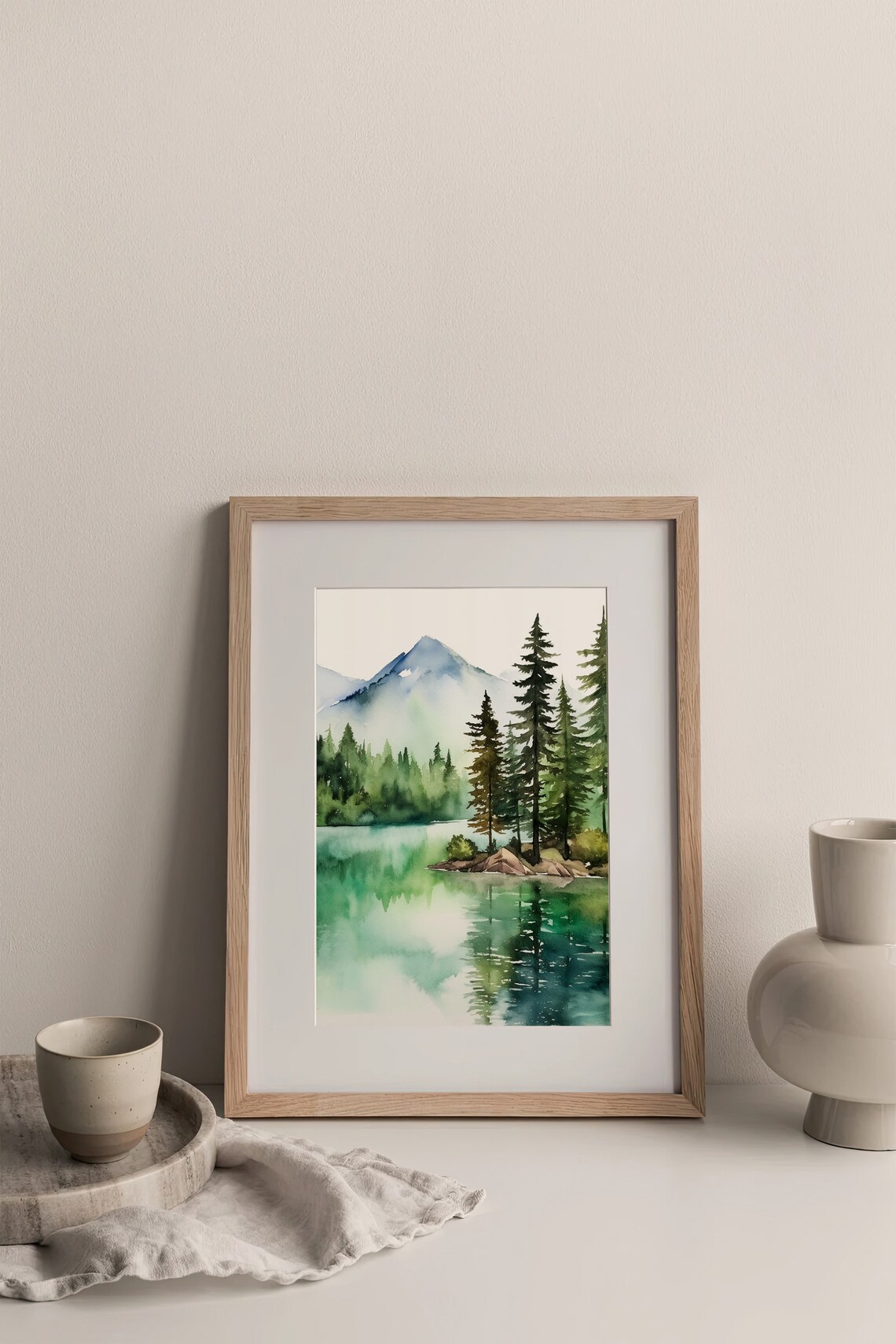 Tahoe Lake Watercolor Art Print, Foggy Mountain Scene - Image 3